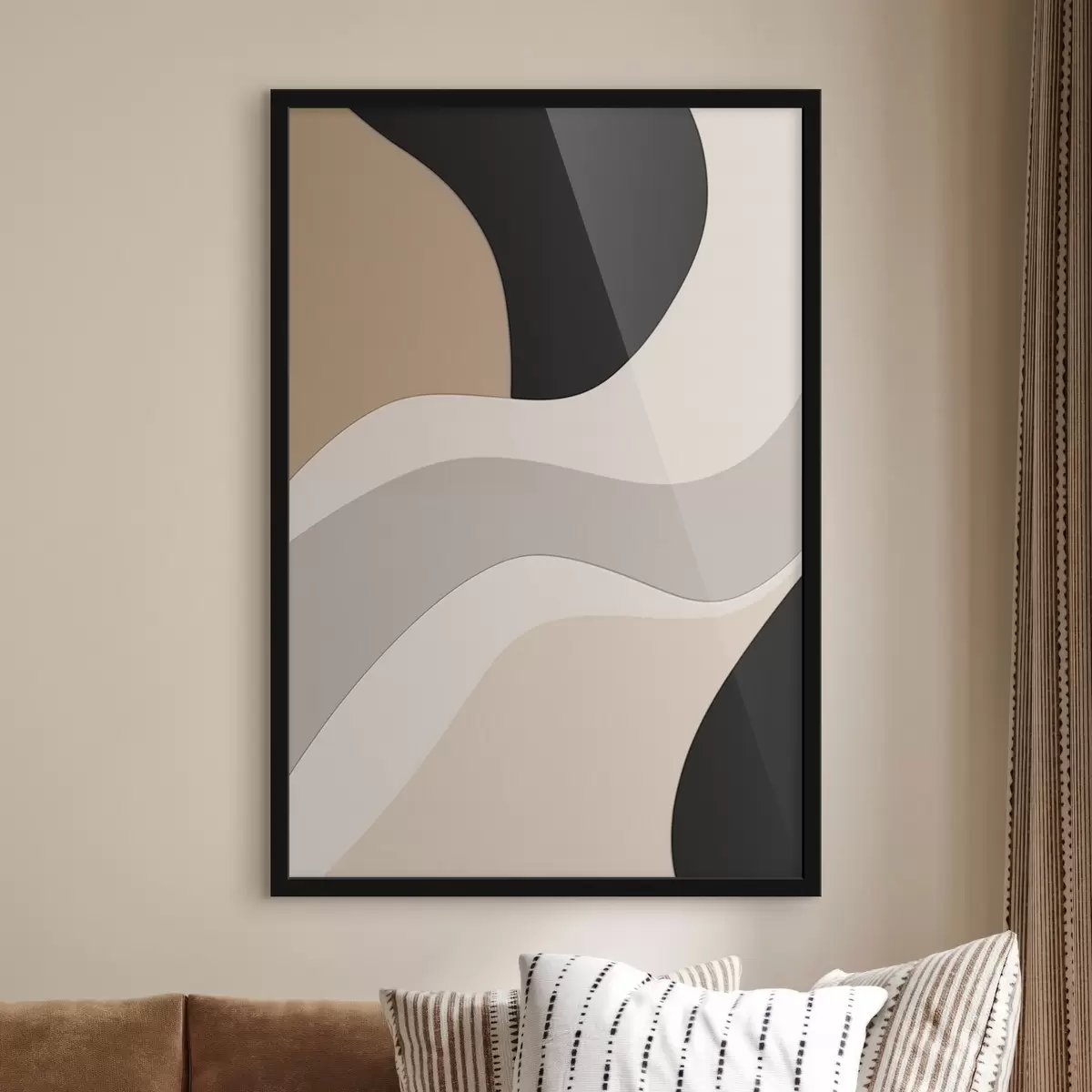 Poster Abstrakte Wellen in Beige und Schwarz f44688