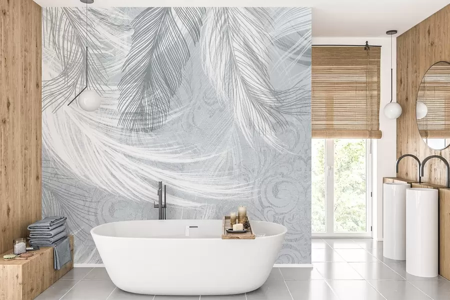 Fototapete Zarte Federn blaue Farbtöne w04102v1