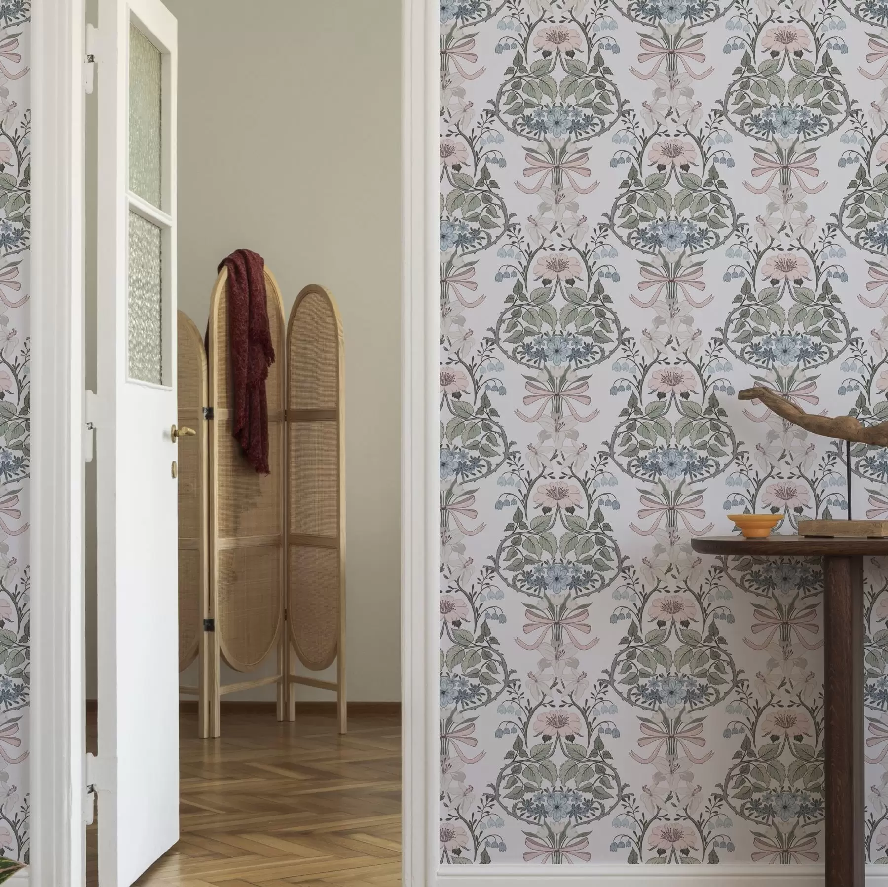 Fototapete Retro-Blumenmuster mit Schleifen und Knospen a00174