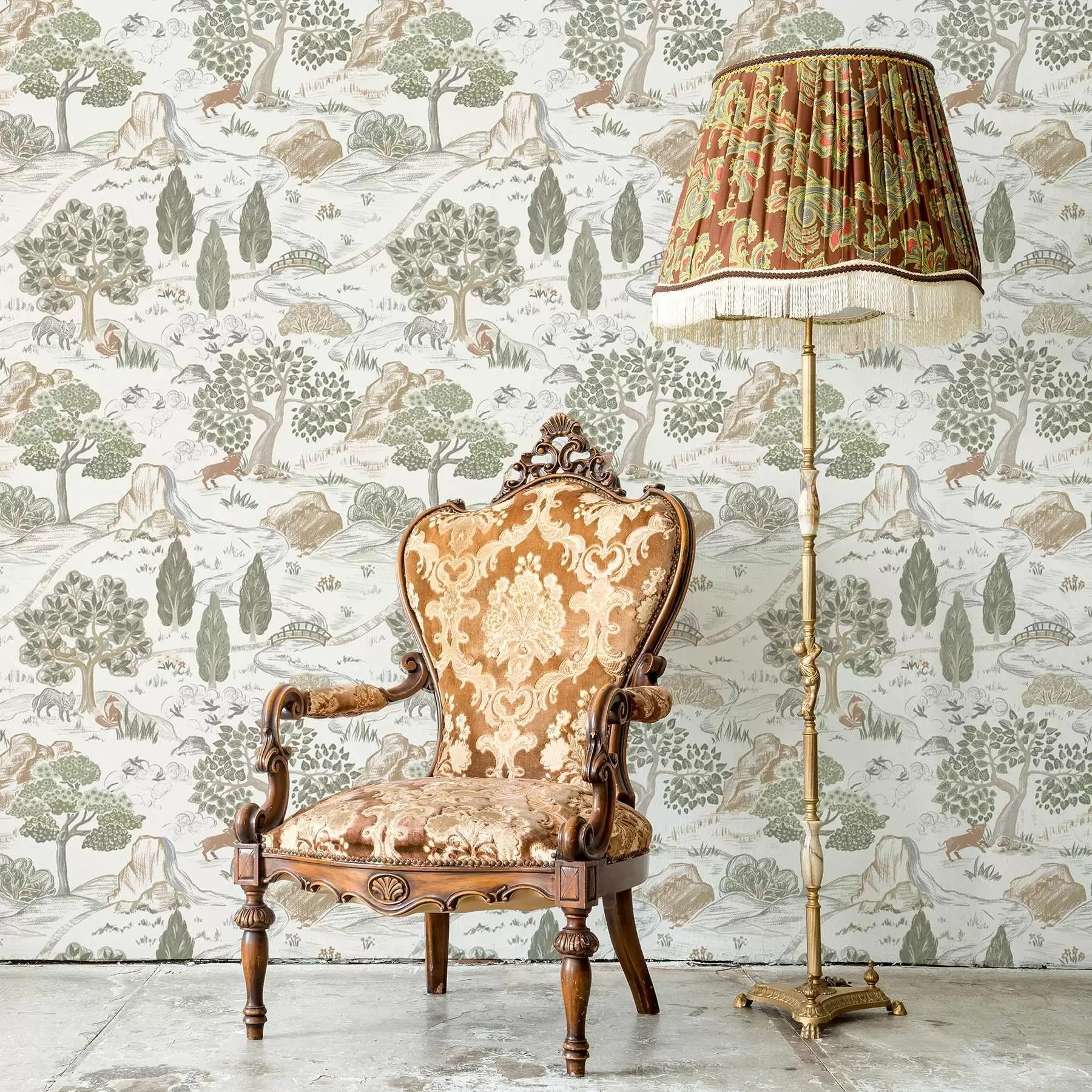 Fototapete Märchenhafte Karte der Natur mit Tieren und Bäumen a00177