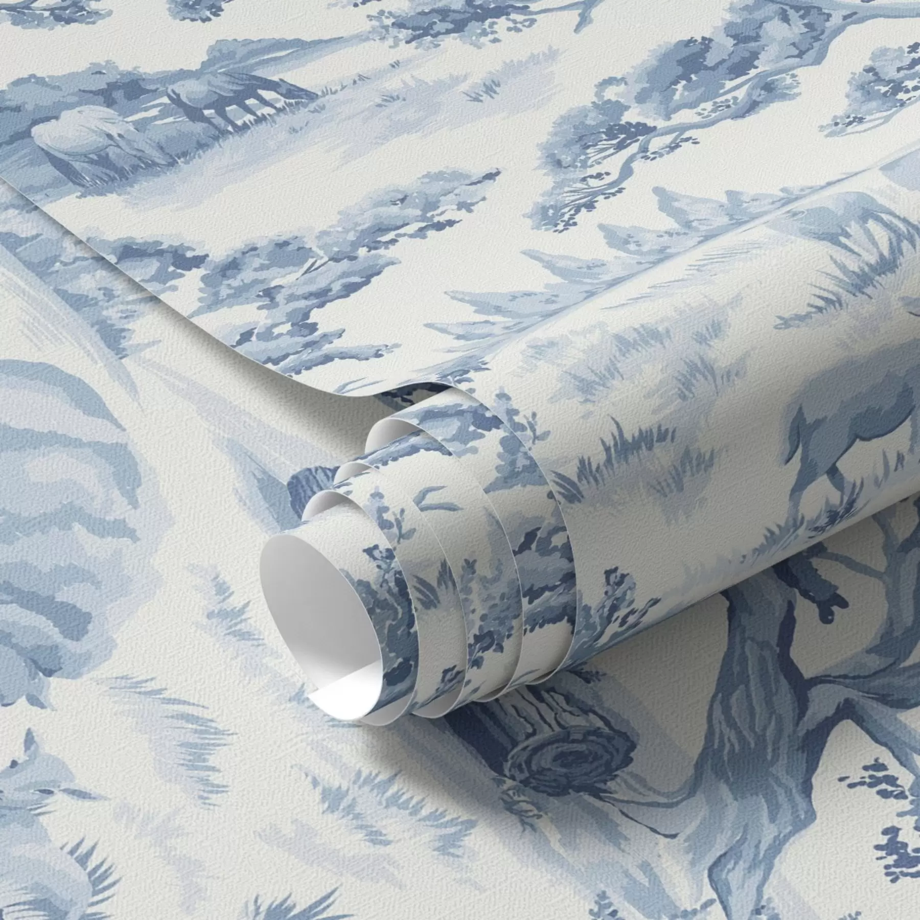 Fototapete Ländliche Landschaft in Blautönen mit Schafen und Bäumen a00178