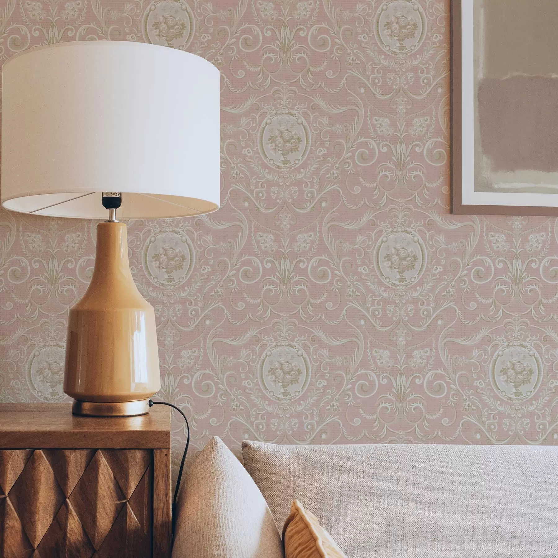 Fototapete Rosa klassisches Muster mit Medaillons und Blumen a00185