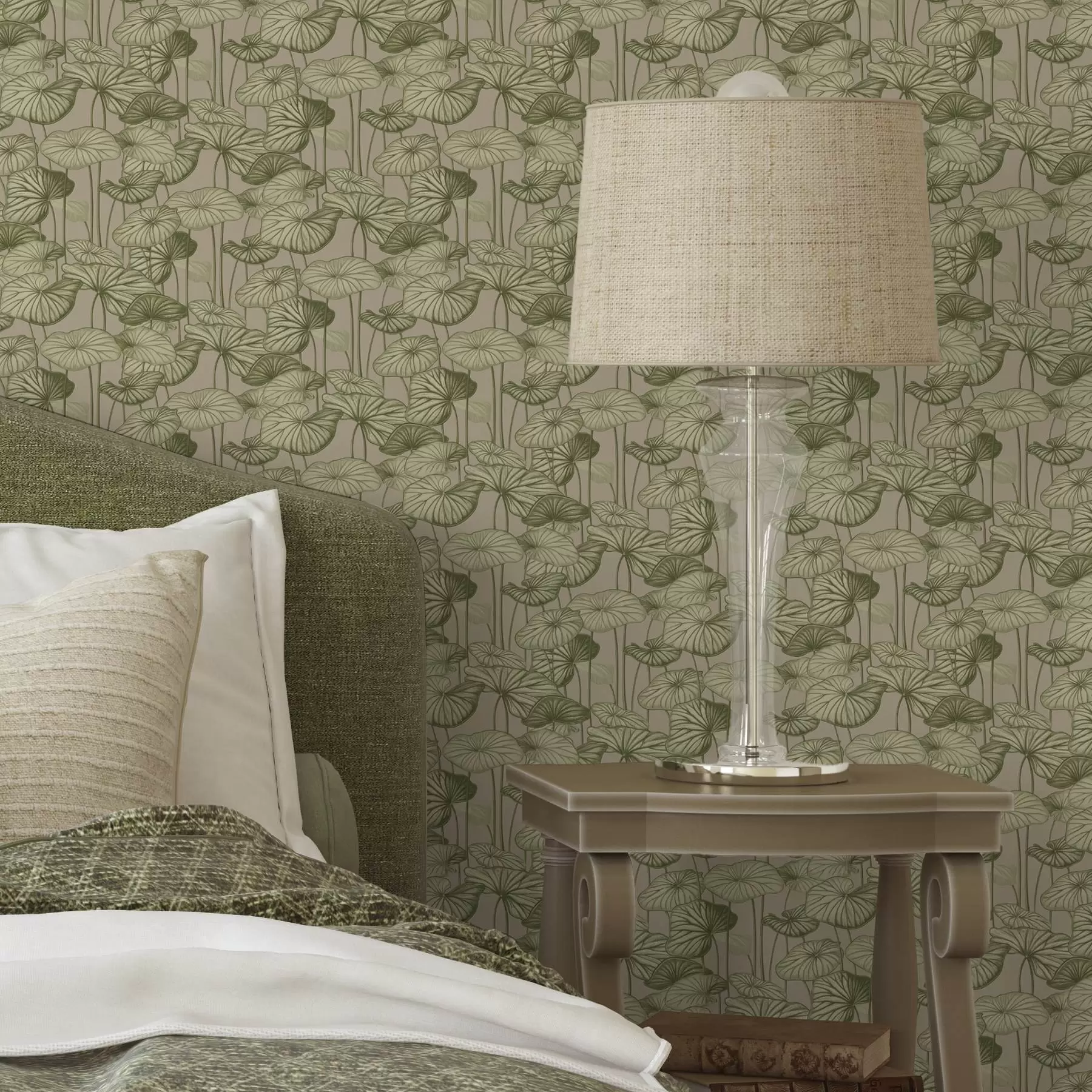 Fototapete Grafische Lotosblätter im Retrostil auf beigem Hintergrund a00188