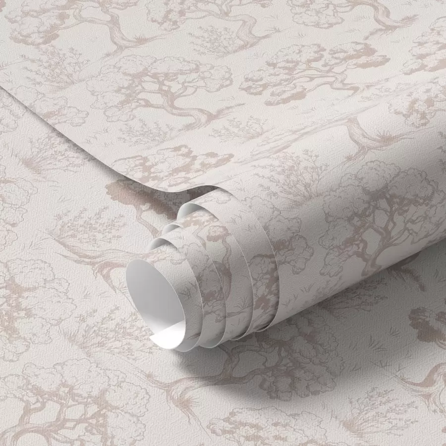 Fototapete Monochromatische Silhouetten von Bäumen im Vintage-Stil, beige Farbgebung a00210