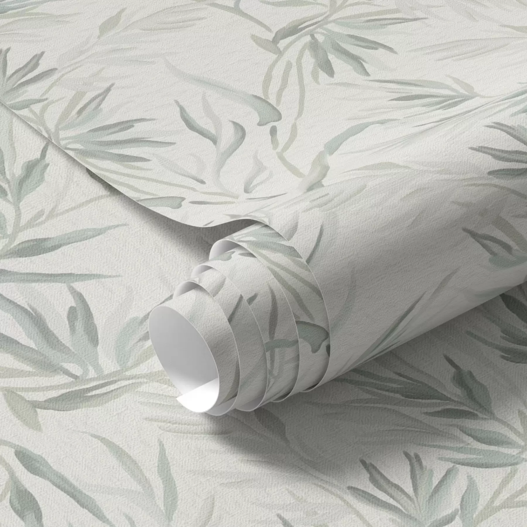 Fototapete Aquarellierte Blätter in kalten Farbtönen, minimalistisches Design a00225