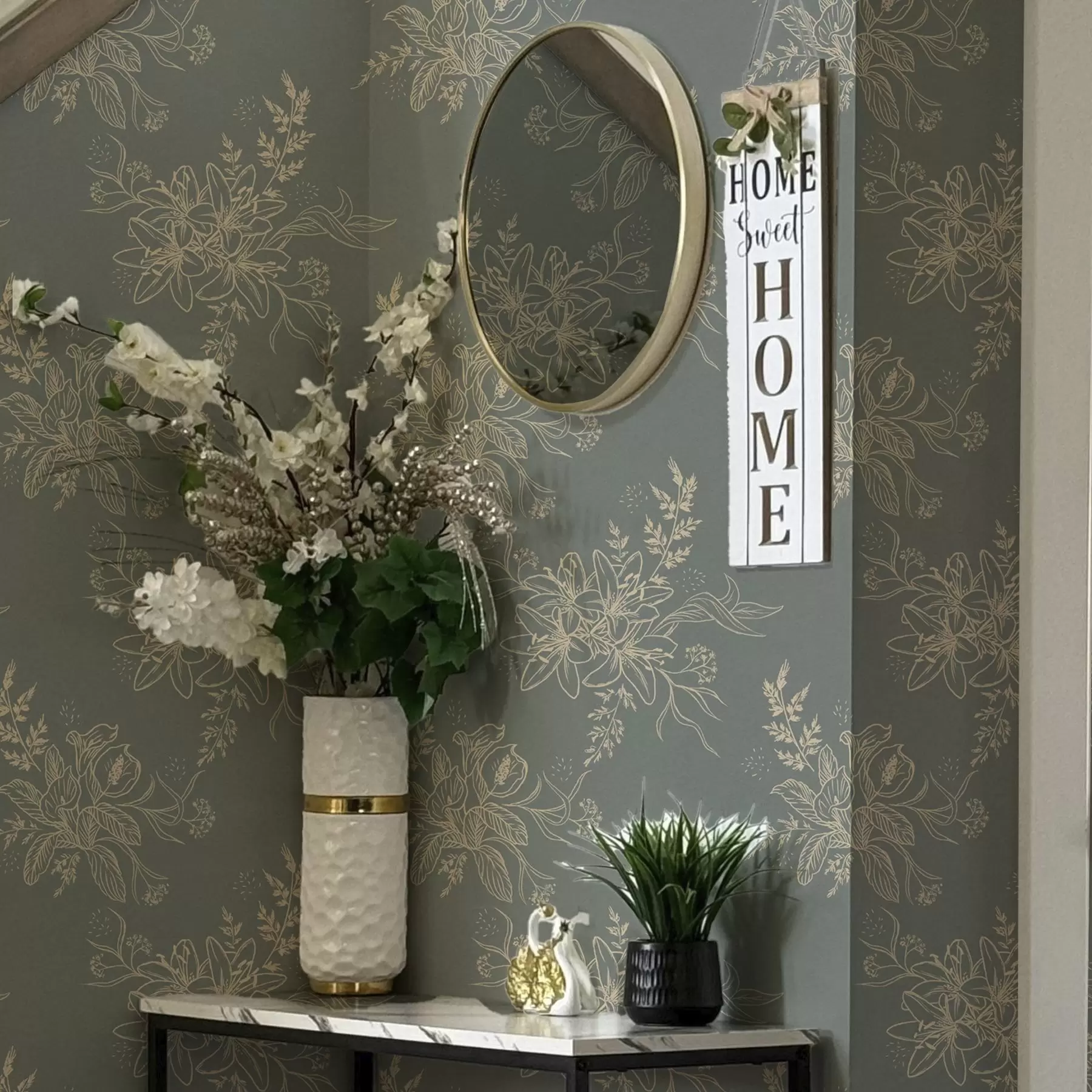 Fototapete Konturenblumen auf blau-grauem Hintergrund, elegantes botanisches Muster a00226