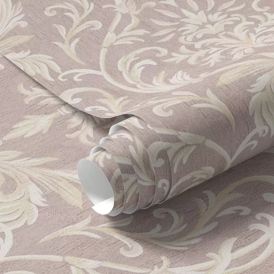 Fototapete Klassischer Damast auf rosa Hintergrund, barockes Muster a00227