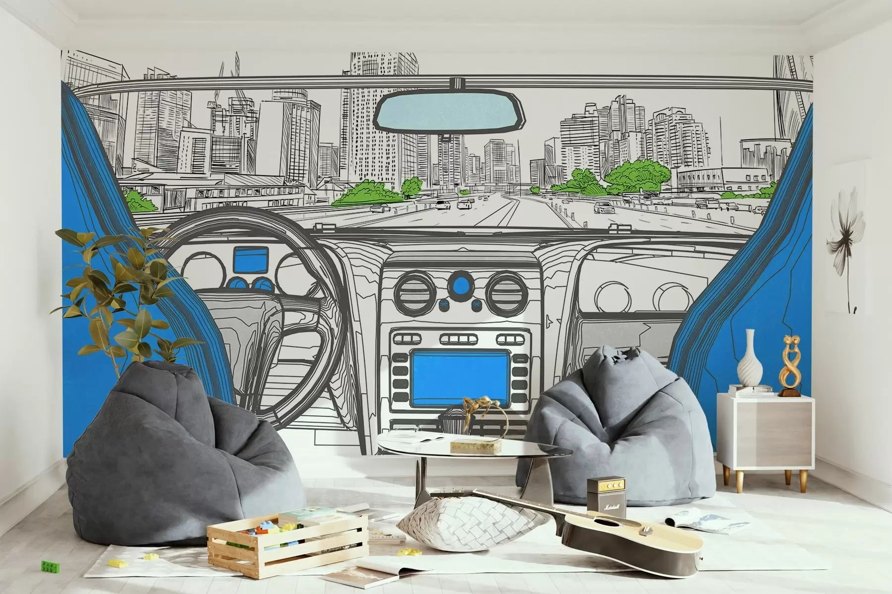 Fototapete Konturansicht aus einem Auto w04109v1