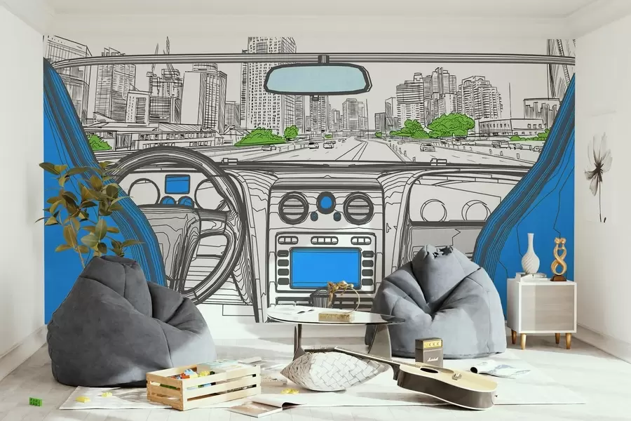 Fototapete Konturansicht aus einem Auto w04109v1