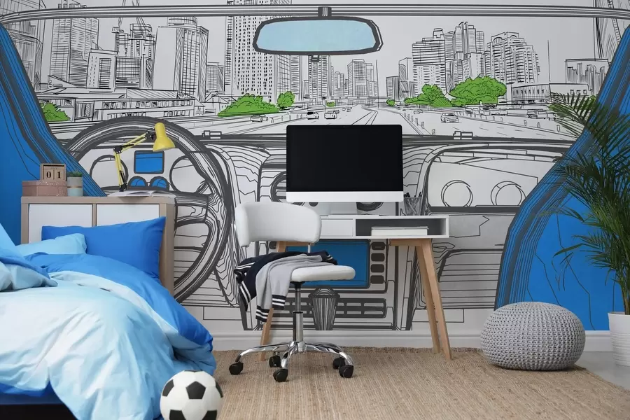 Fototapete Konturansicht aus einem Auto w04109v1