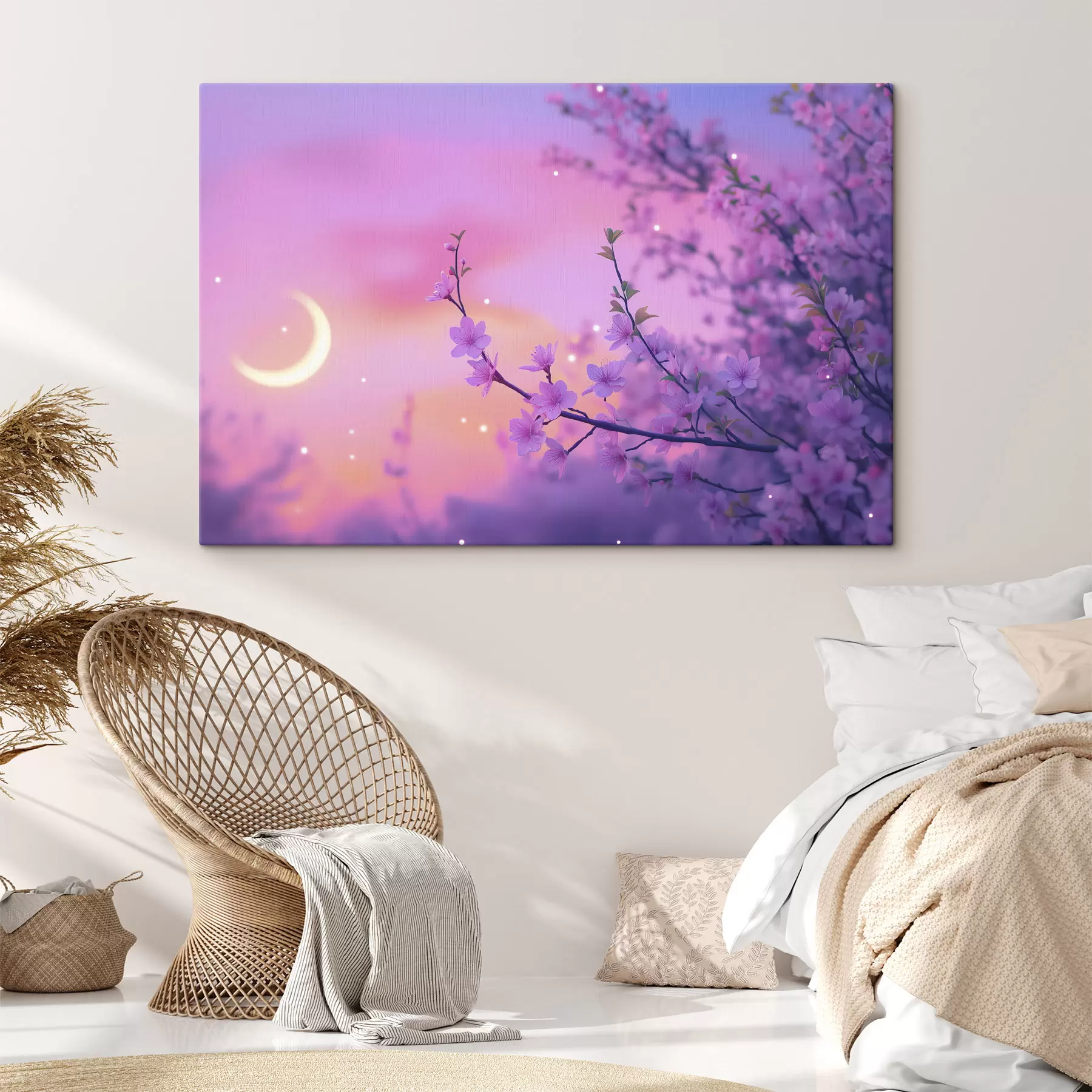 Wandbilder Lila Himmel mit Mond und Kirschbäumen s44717