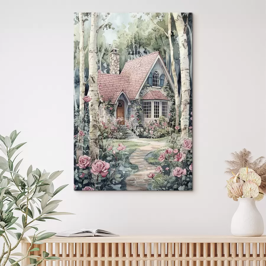 Fototapete Schönes Haus in der Birke, Rosengarten s44721