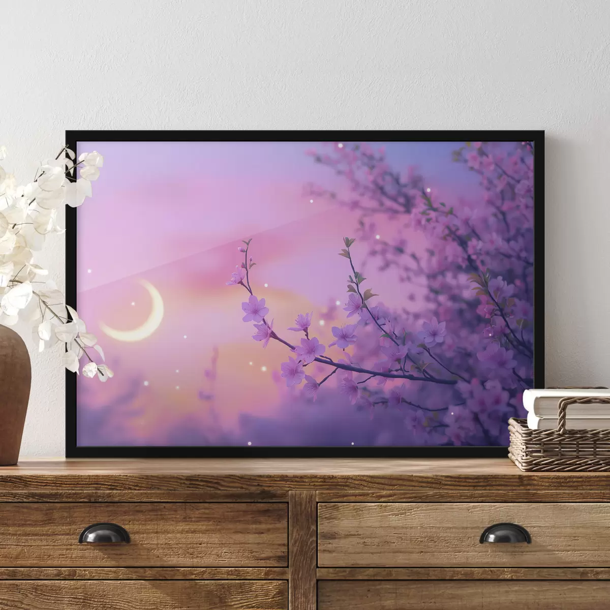 Poster Lila Himmel mit Mond und Kirschbäumen f44717