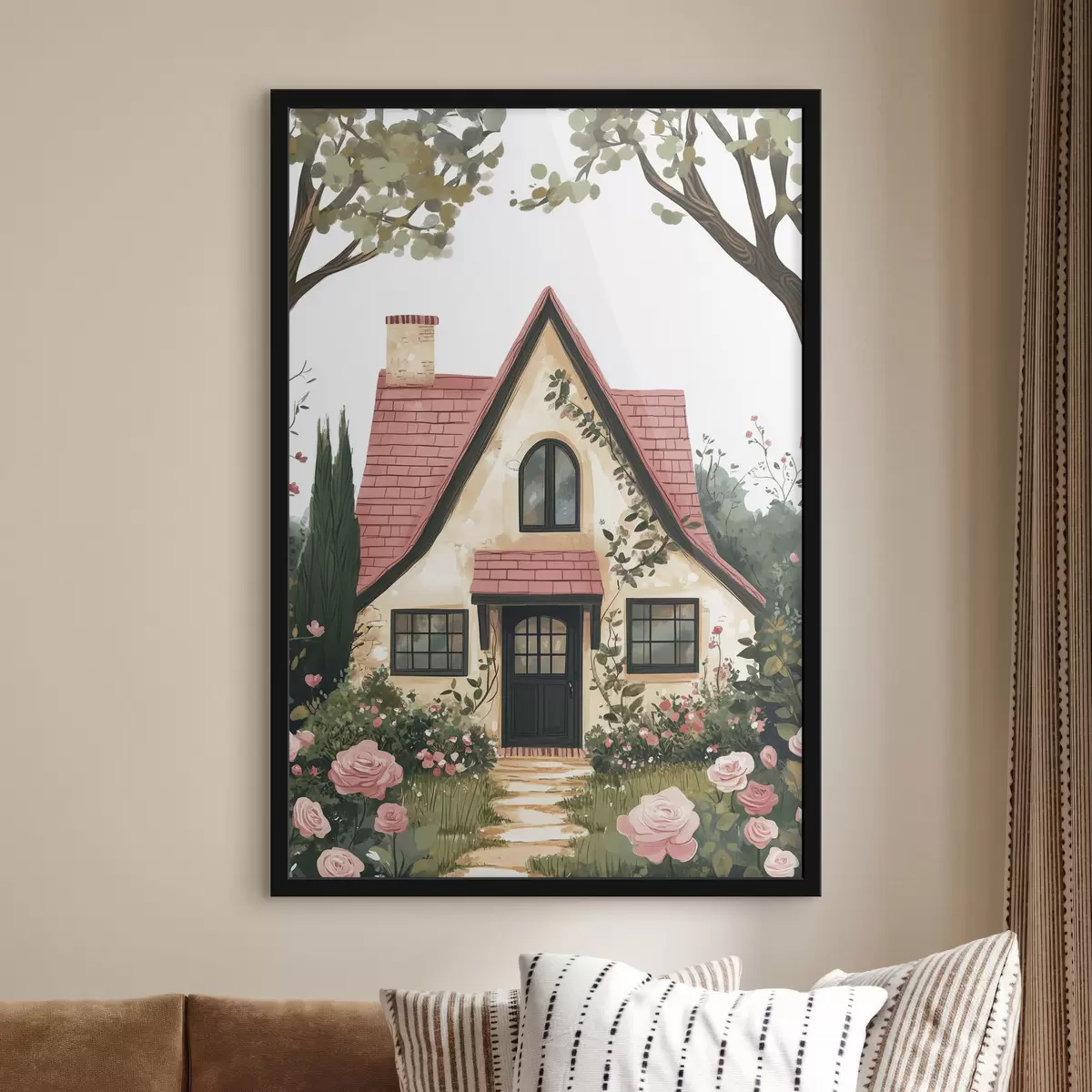Poster Ein märchenhaftes Haus im Wald, Rosen, Pastellfarben f44718