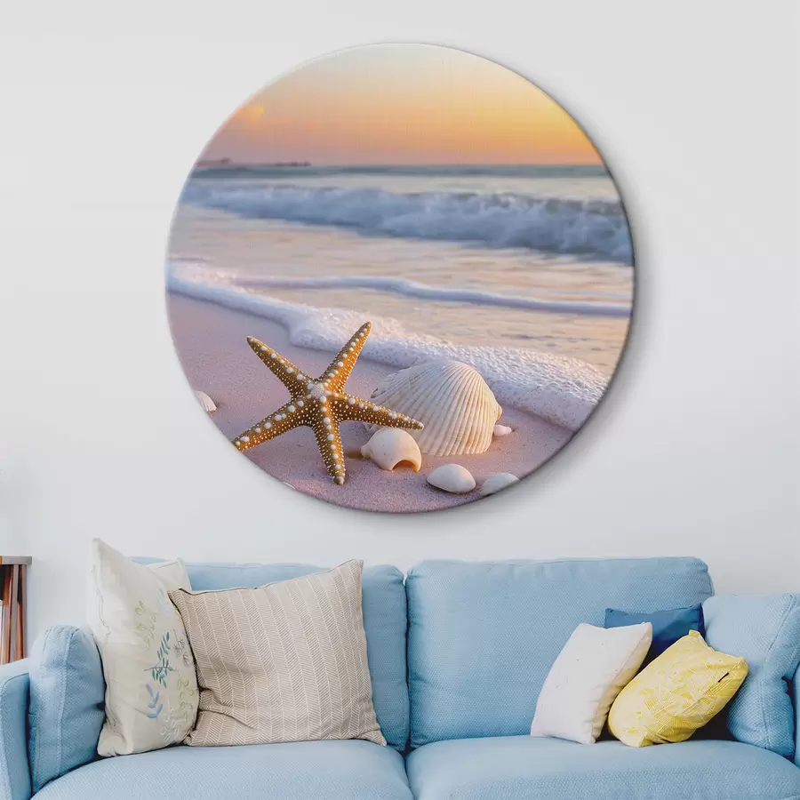 Wandbilder Meeresküste mit Seesternen, Muscheln und Wellen r44714