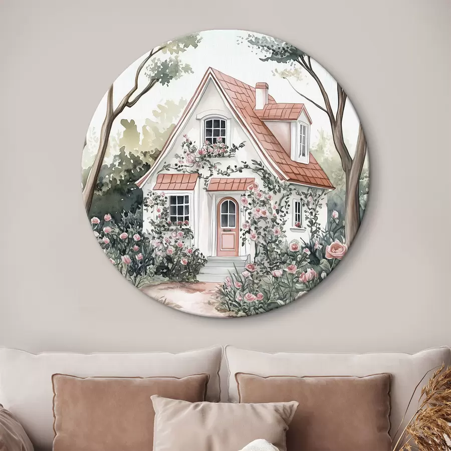 Wandbilder Weißes Haus mit Rosengarten im Wald r44716