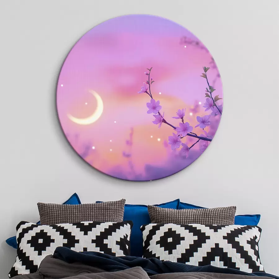 Wandbilder Lila Himmel mit Mond und Kirschbäumen r44717