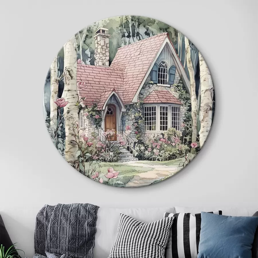 Wandbilder Schönes Haus in der Birke, Rosengarten r44721