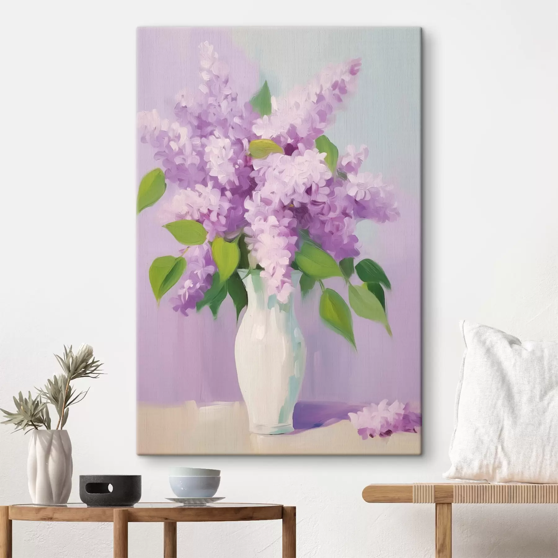 Wandbilder Flieder in einer weißen Vase s44735