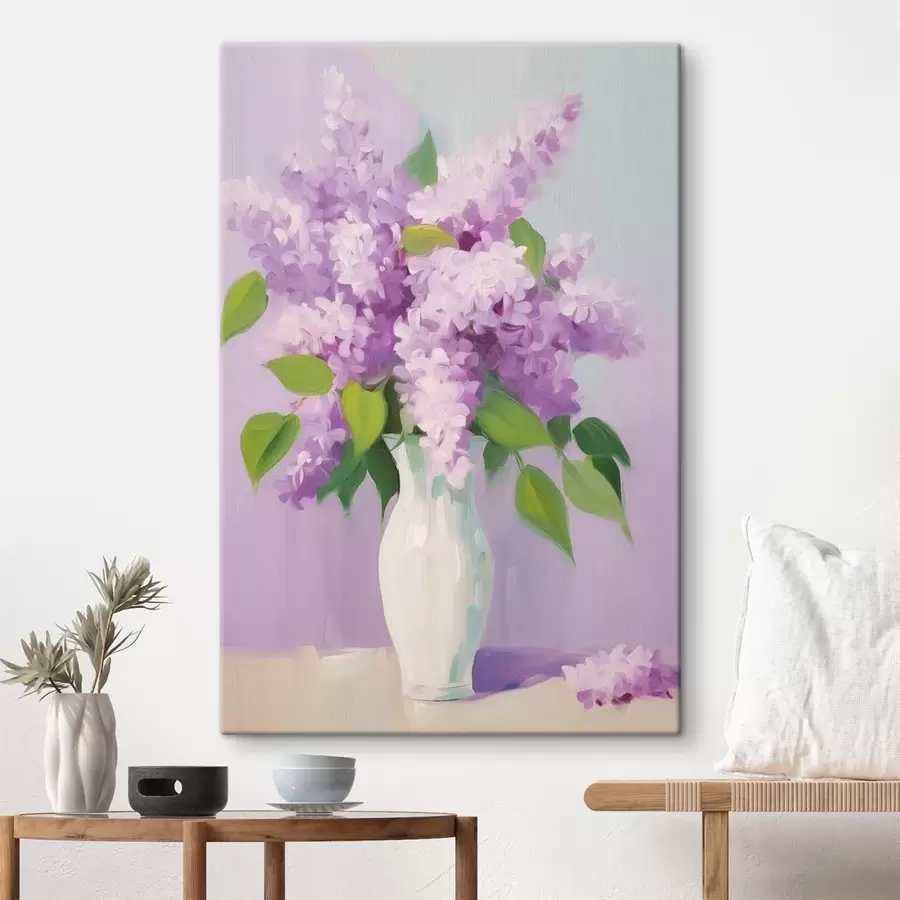 Wandbilder Flieder in einer weißen Vase s44735