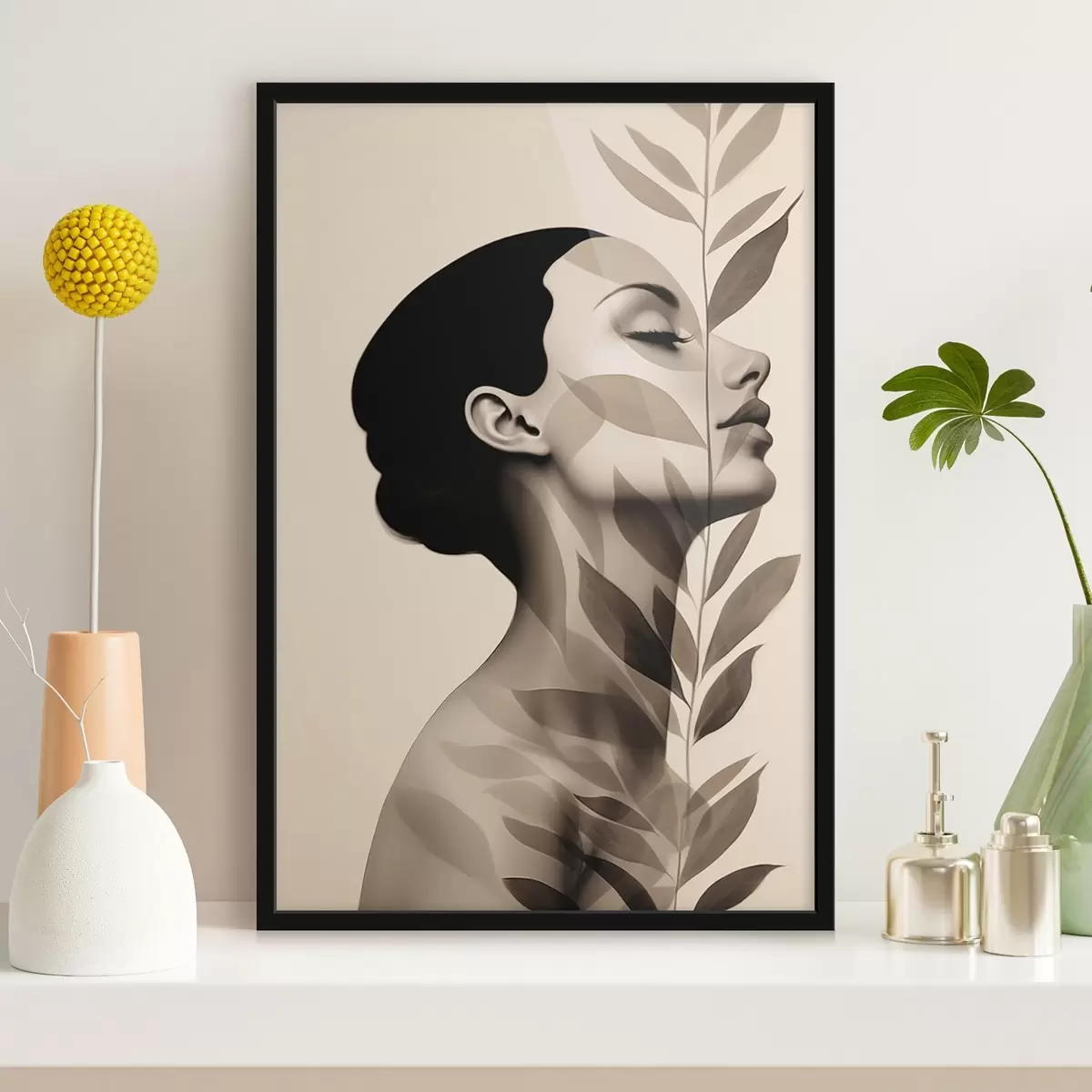 Poster Weibliches Profil mit floralem Muster f44725