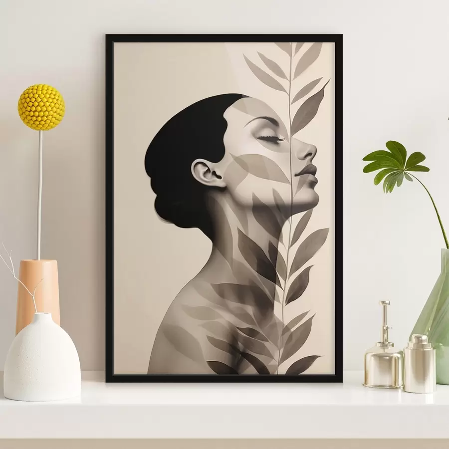 Fototapete Weibliches Profil mit floralem Muster f44725