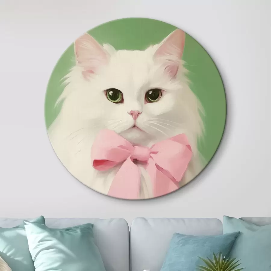 Wandbilder Weiße Katze mit rosa Schleife r44739