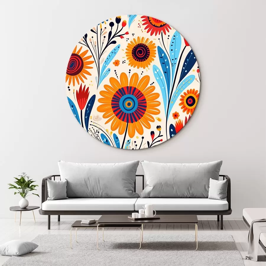 Wandbilder Stilisierte Blumen in blauer und orangefarbener Palette r44761