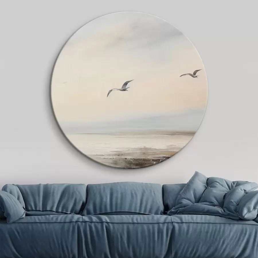 Wandbilder Pastelllandschaft mit fliegenden Möwen r44763