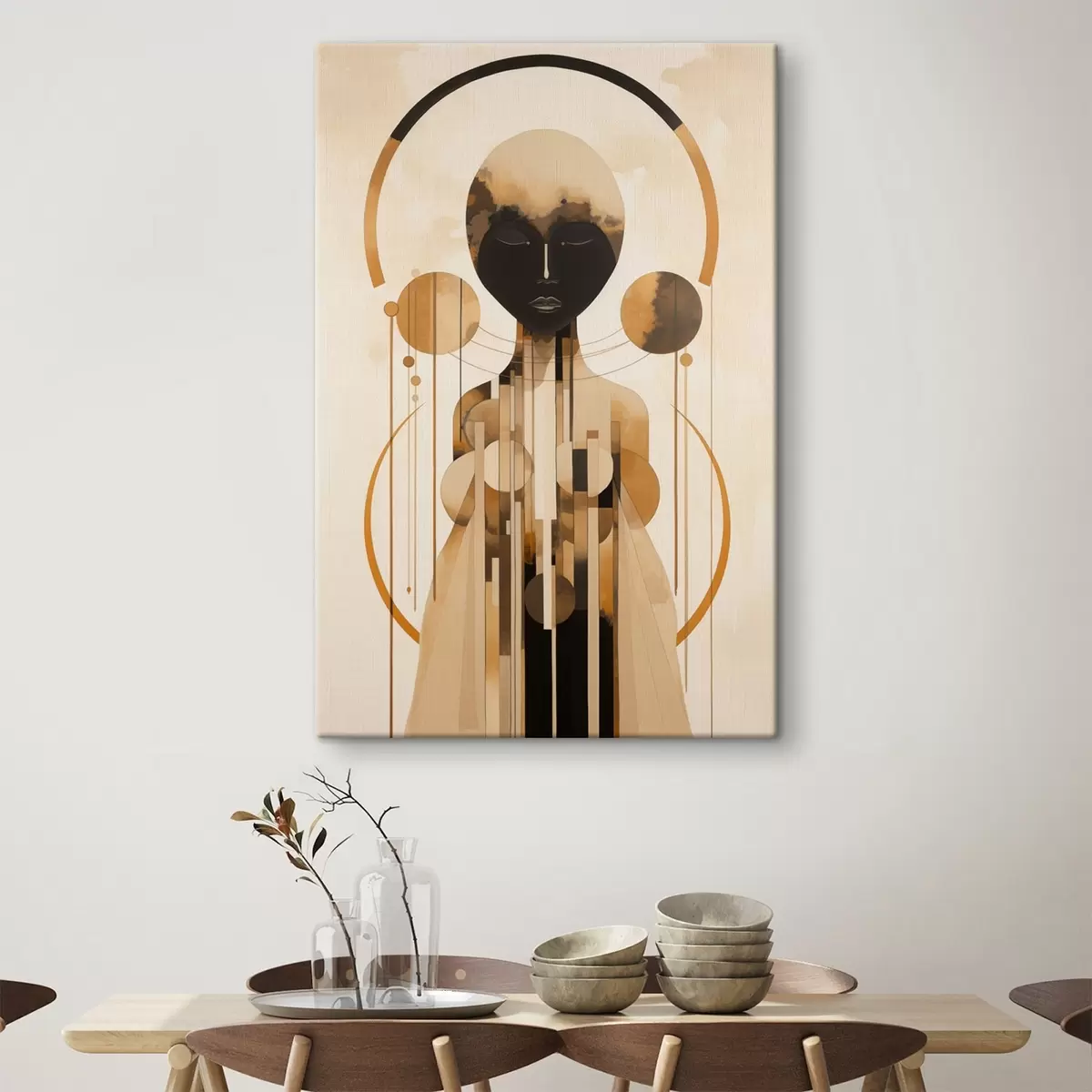 Wandbilder Figur mit Kreisen in beiger und brauner Farbpalette s44747