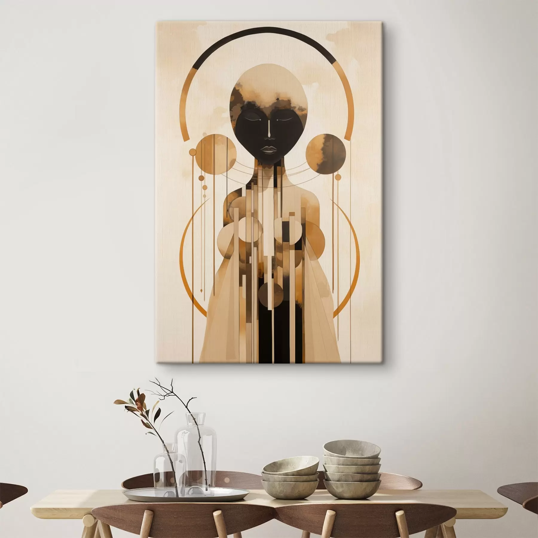 Wandbilder Figur mit Kreisen in beiger und brauner Farbpalette s44747