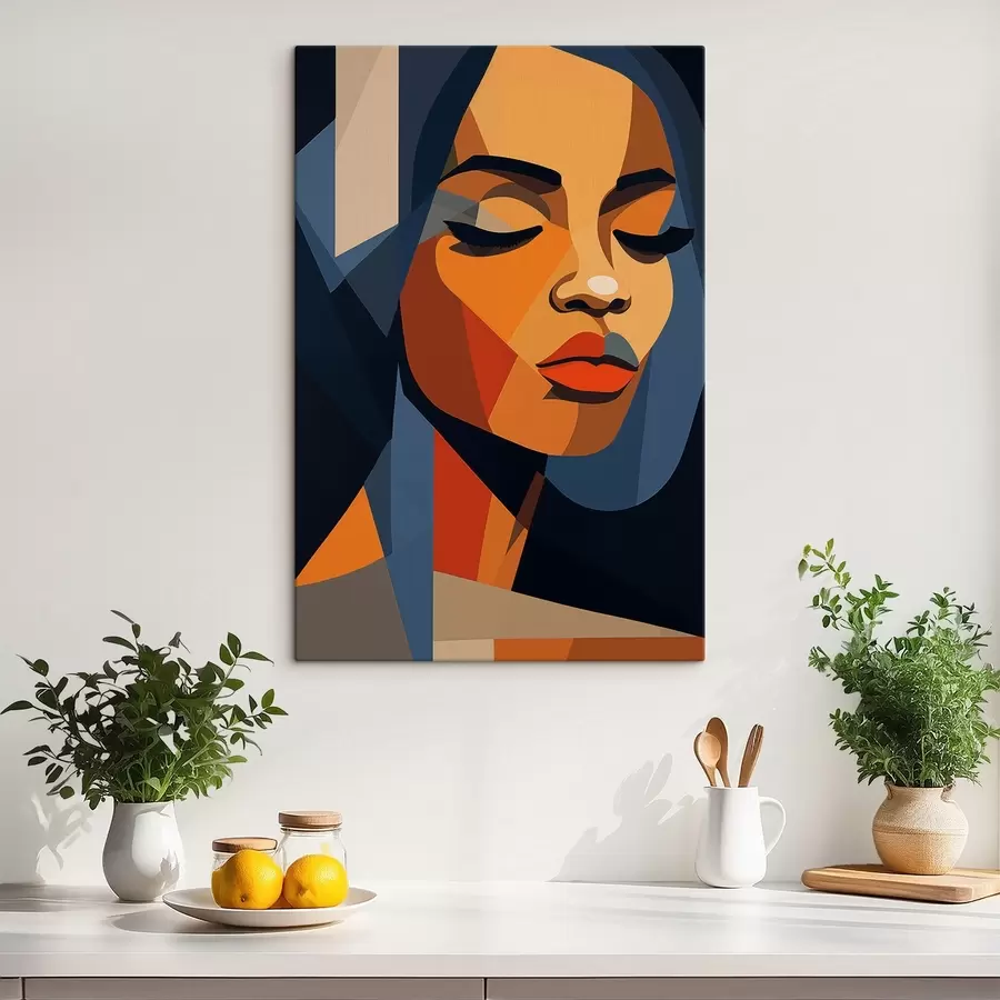 Wandbilder Grafisches Porträt mit geschlossenen Augen s44760