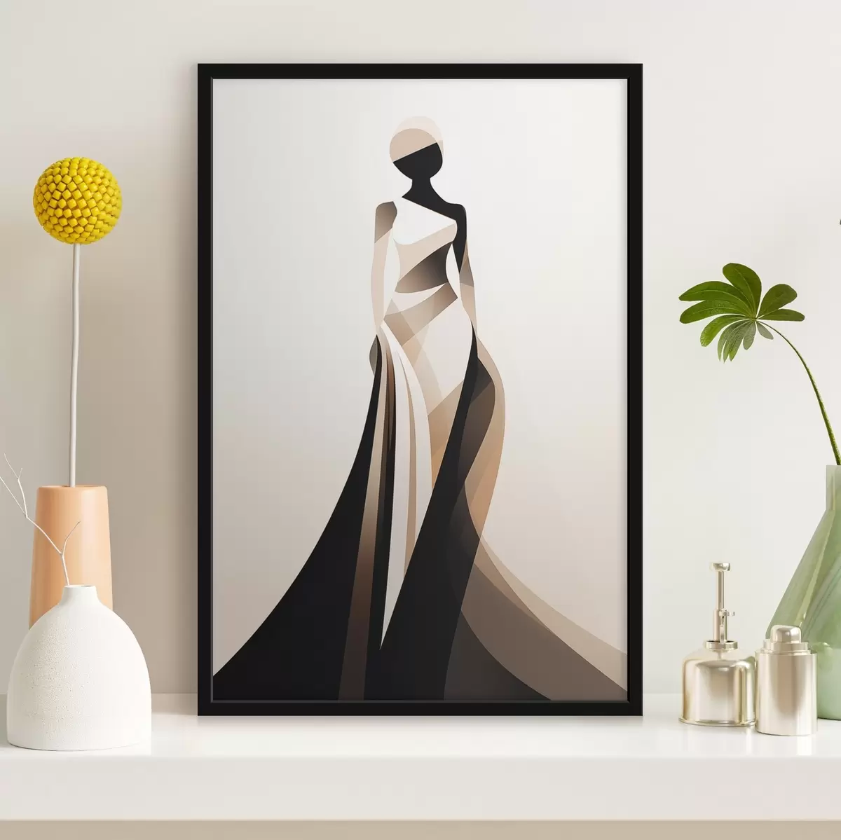 Poster Weibliche Silhouette in Beige- und Schwarztönen f44749