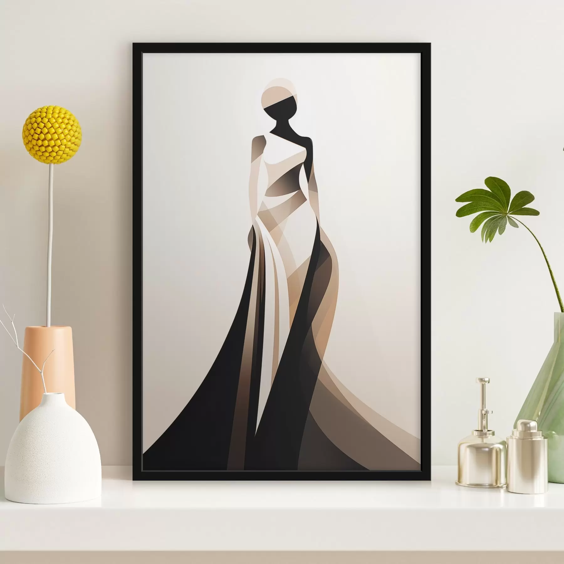 Fototapete Weibliche Silhouette in Beige- und Schwarztönen f44749