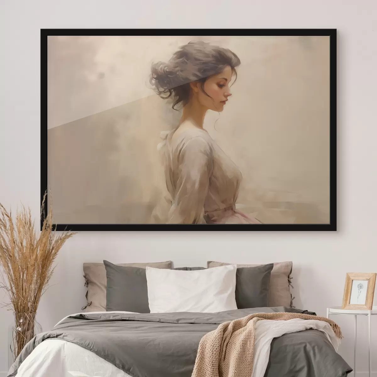 Poster Sanfte weibliche Figur auf hellem Hintergrund f44752