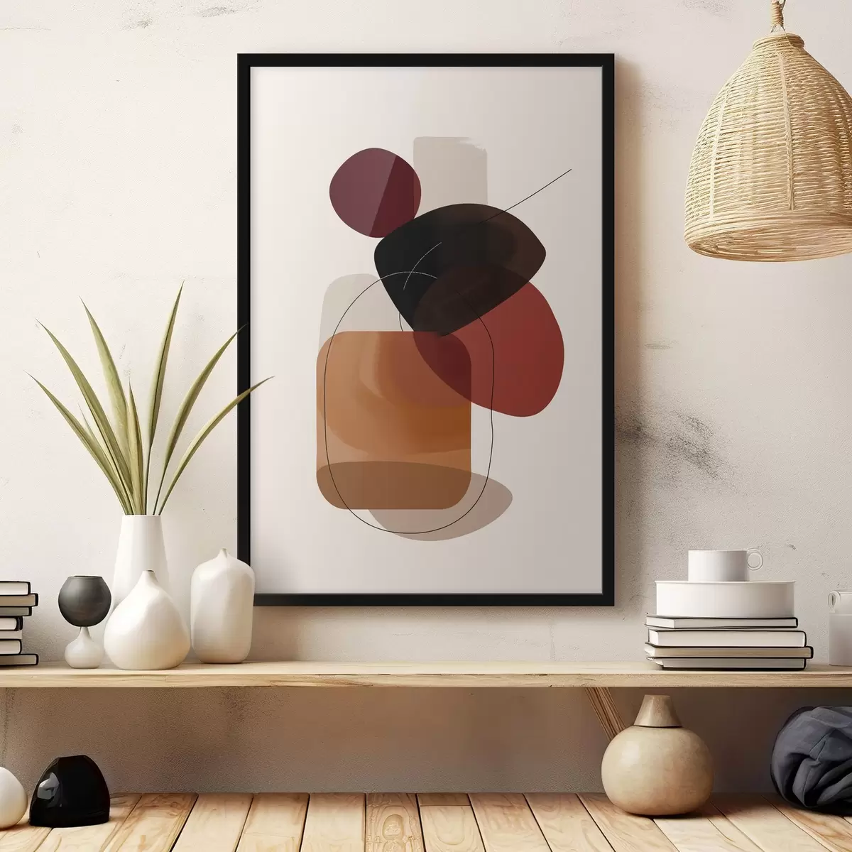 Poster Komposition in weinroter und brauner Farbpalette f44758