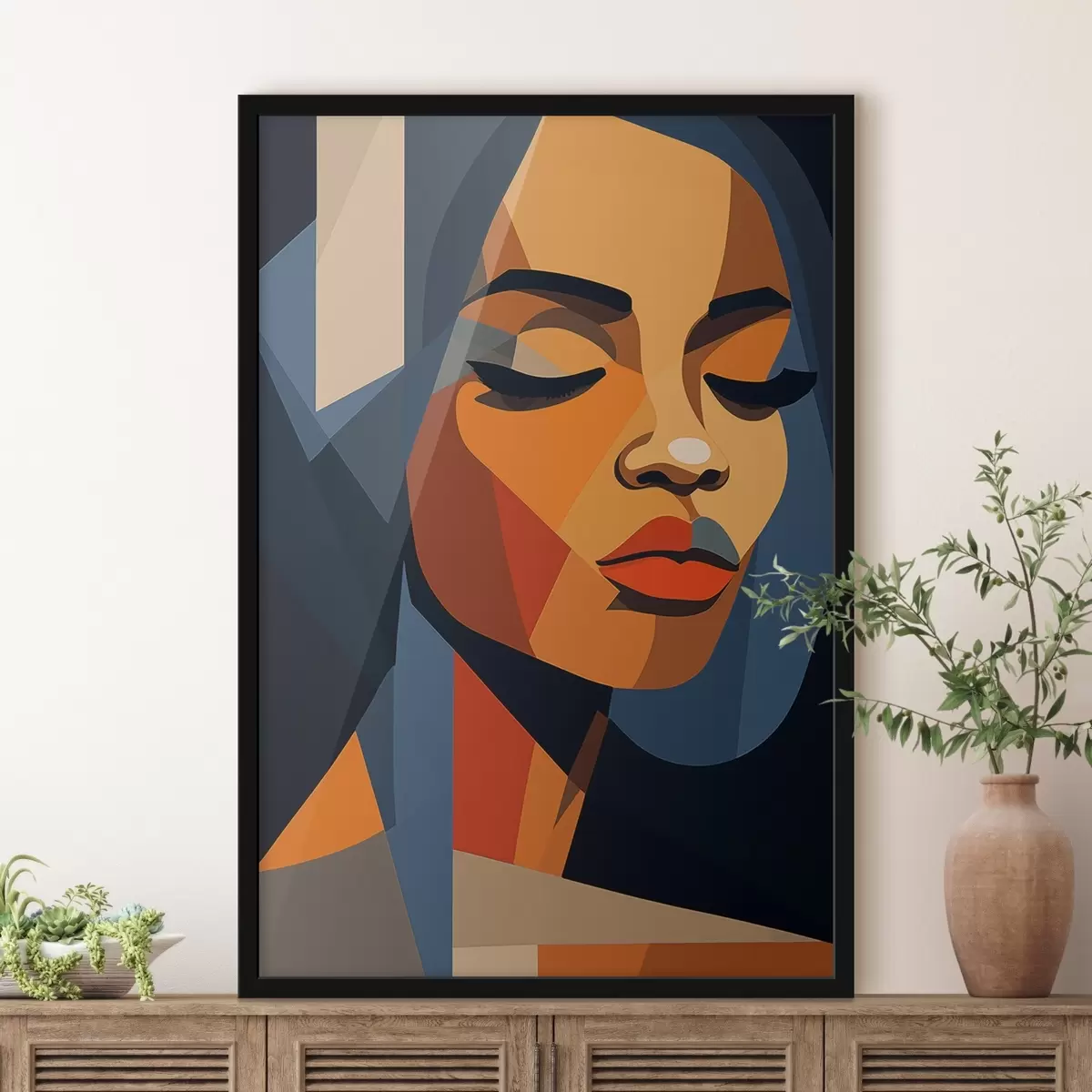 Poster Grafisches Porträt mit geschlossenen Augen f44760