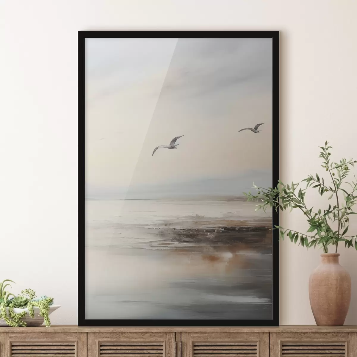 Poster Pastelllandschaft mit fliegenden Möwen f44763