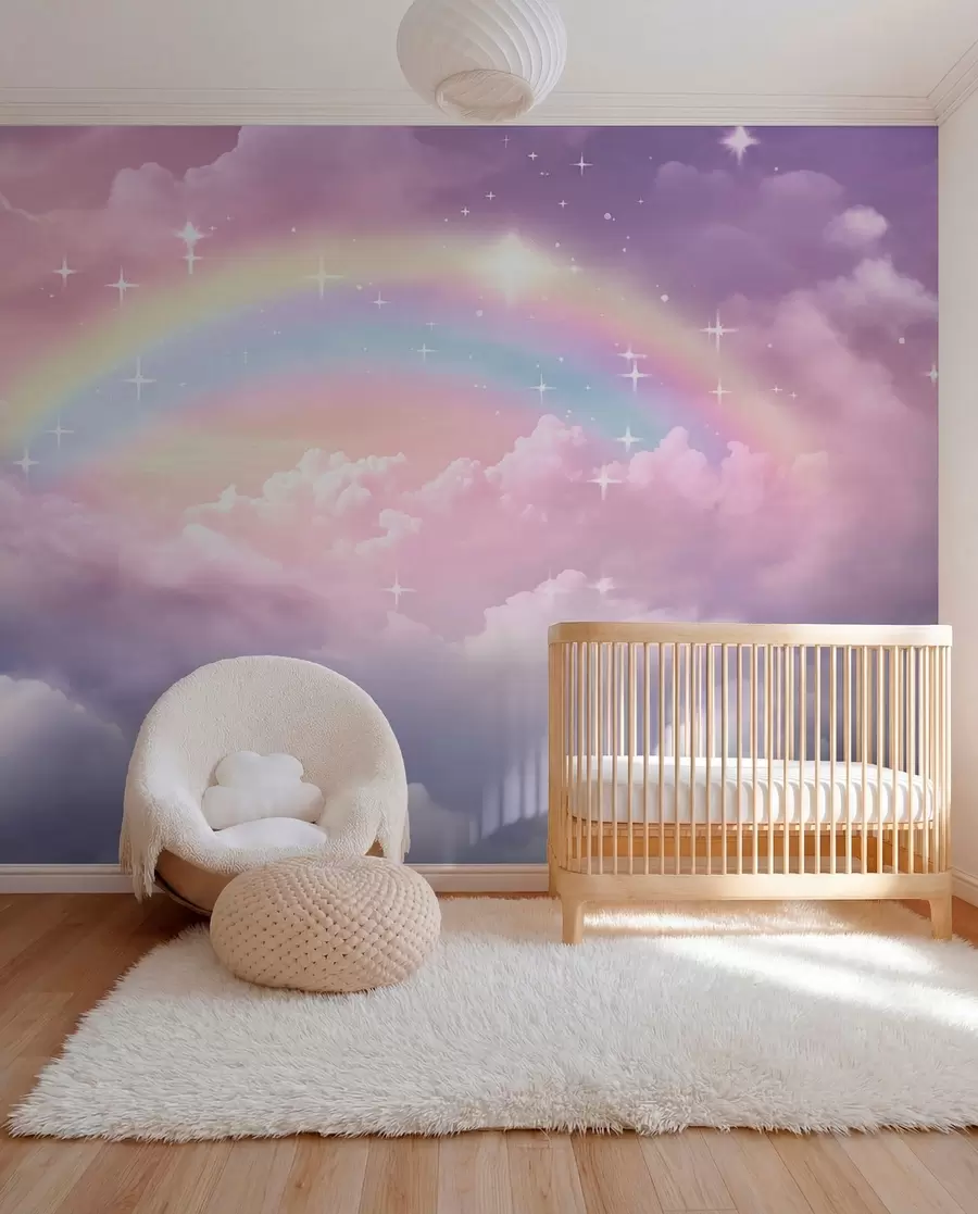 Fototapete Regenbogen in Lavendelwolken w04146