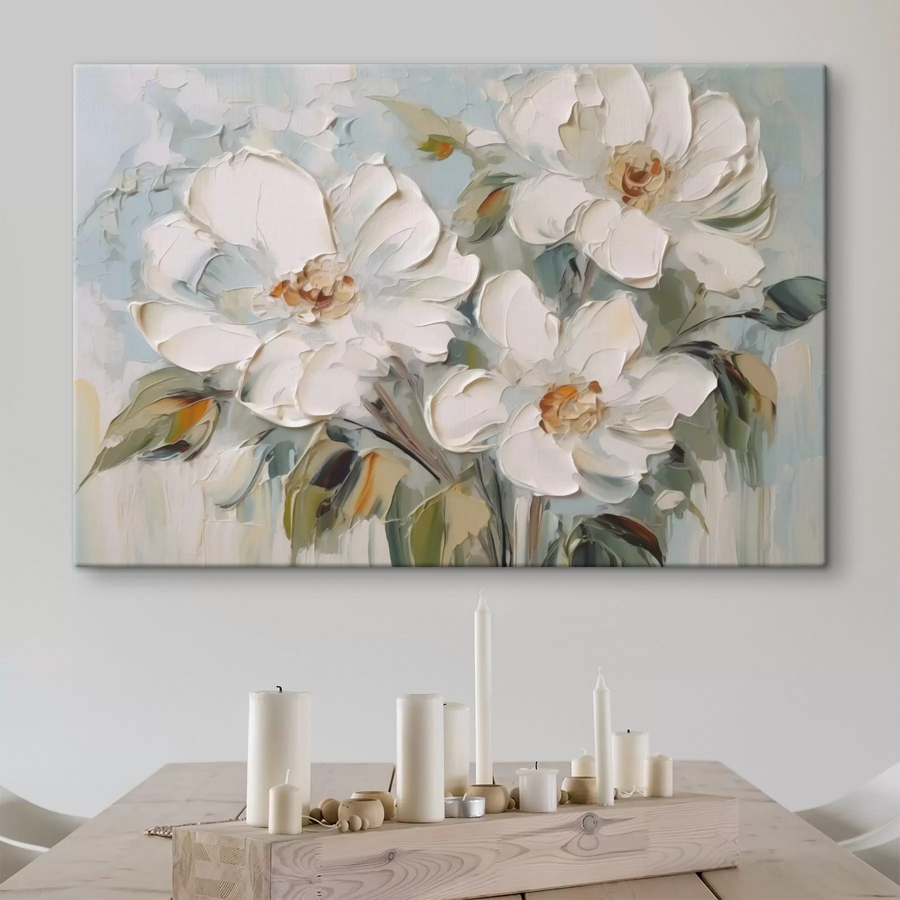 Fototapete Weiße Blumen Nachahmung Malerei s44775