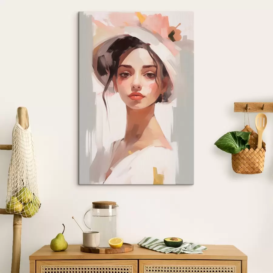 Wandbilder Mädchen in einem Hut Nachahmung der Malerei s44778