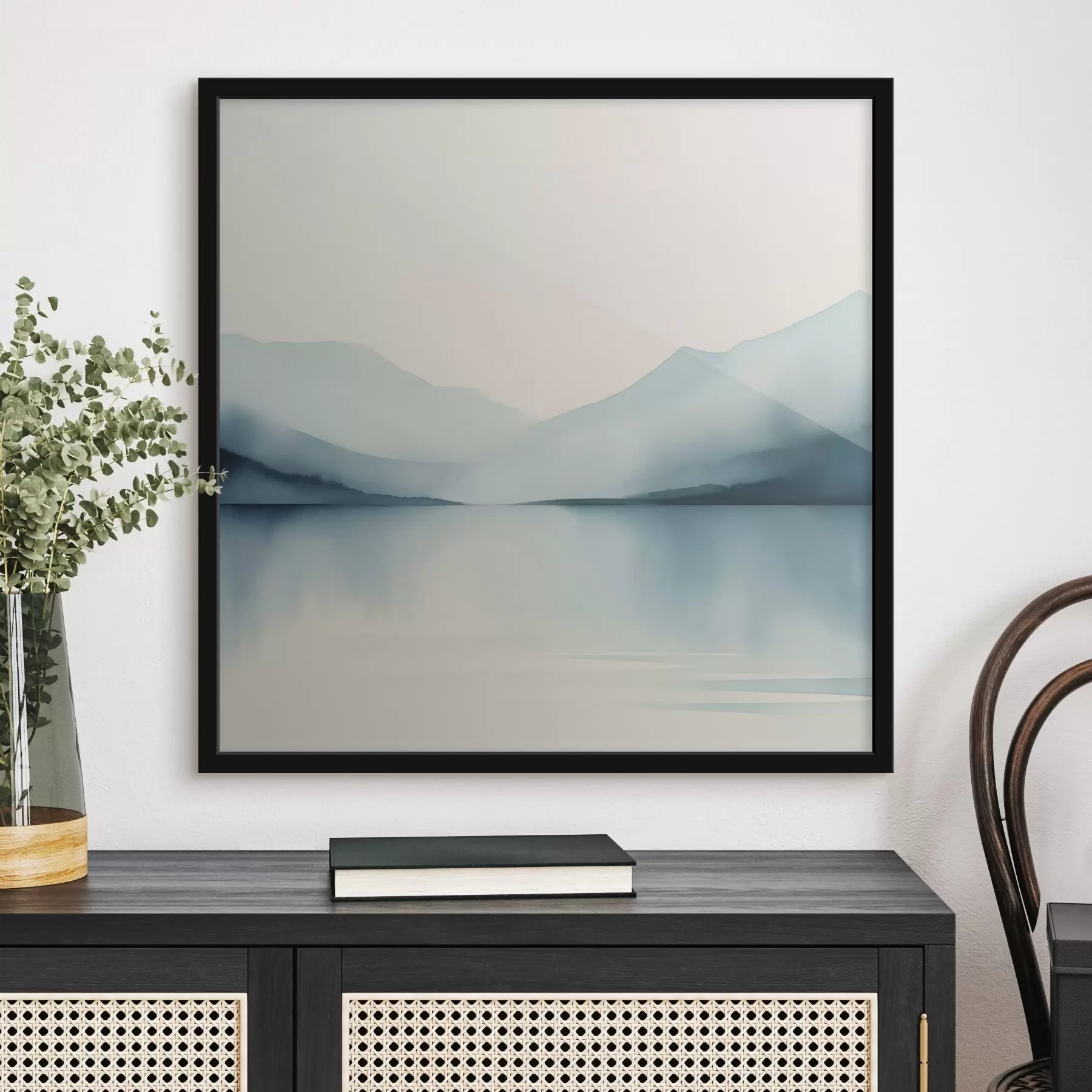 Fototapete Berge hinter dem See Nachahmung des Aquarells f44764