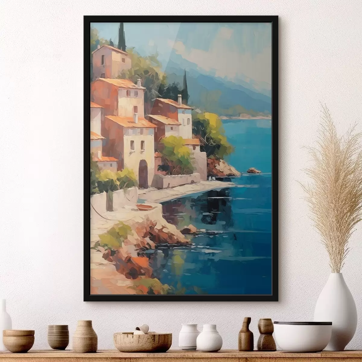 Poster Häuser an der Bucht Nachahmung der Malerei f44773