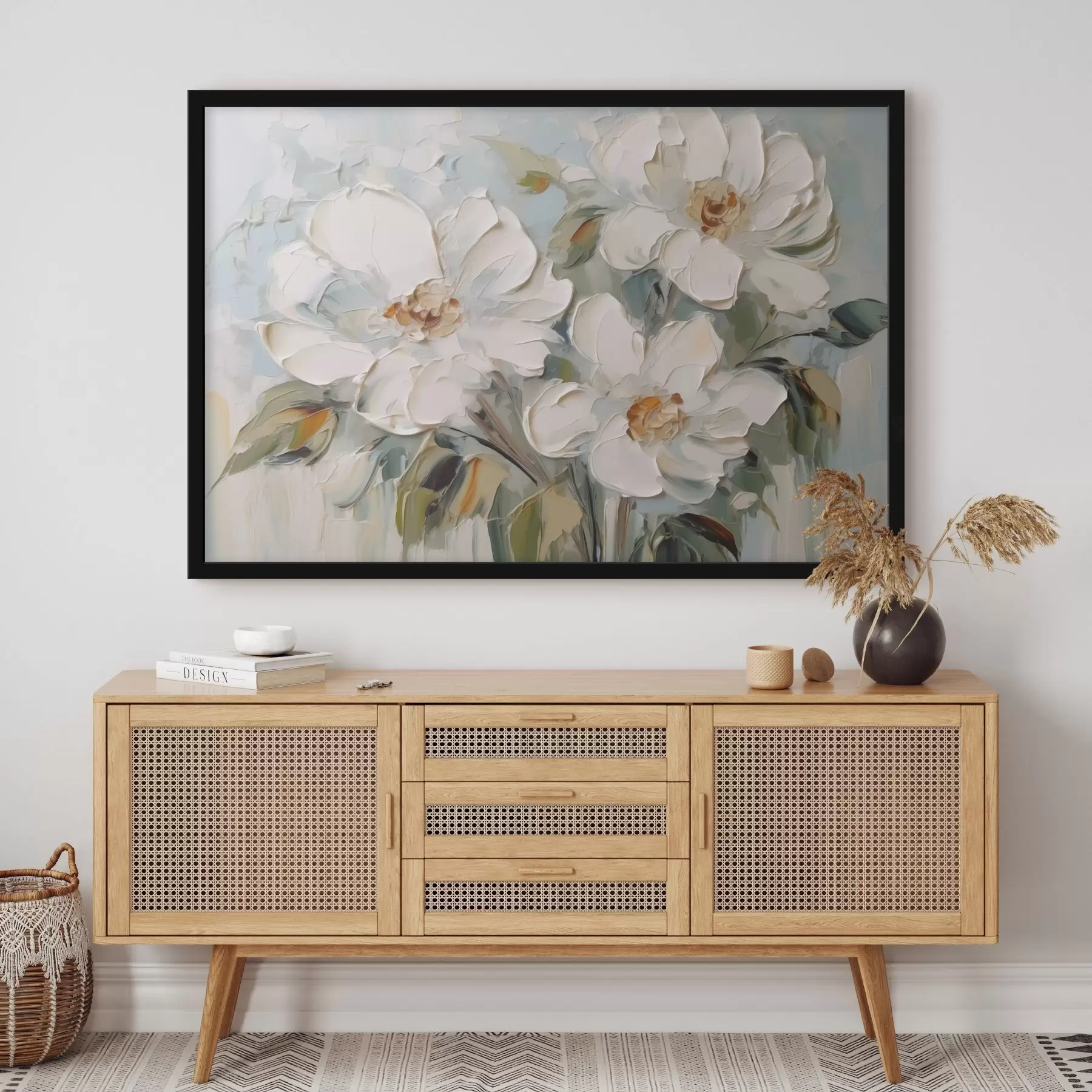 Fototapete Weiße Blumen Nachahmung Malerei f44775