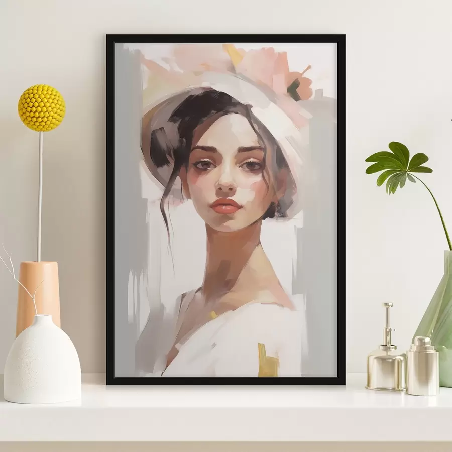 Fototapete Mädchen in einem Hut Nachahmung der Malerei f44778