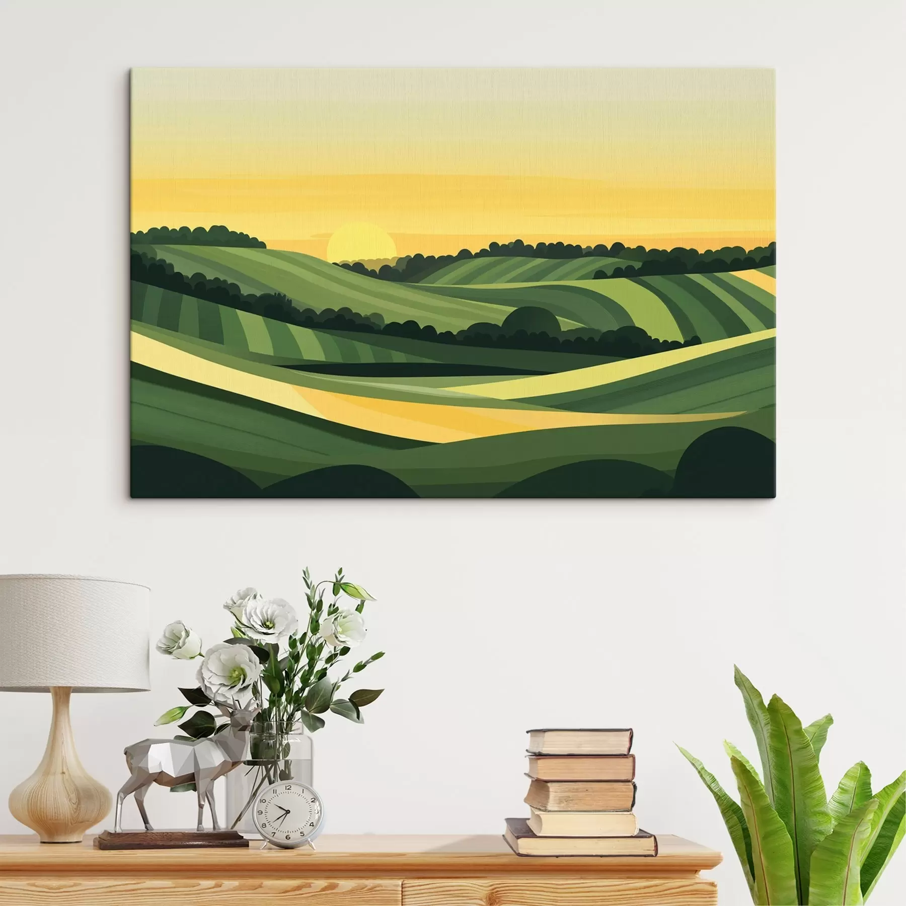 Fototapete Abstrakte Landschaften mit Hügeln und Sonnenuntergang s44785