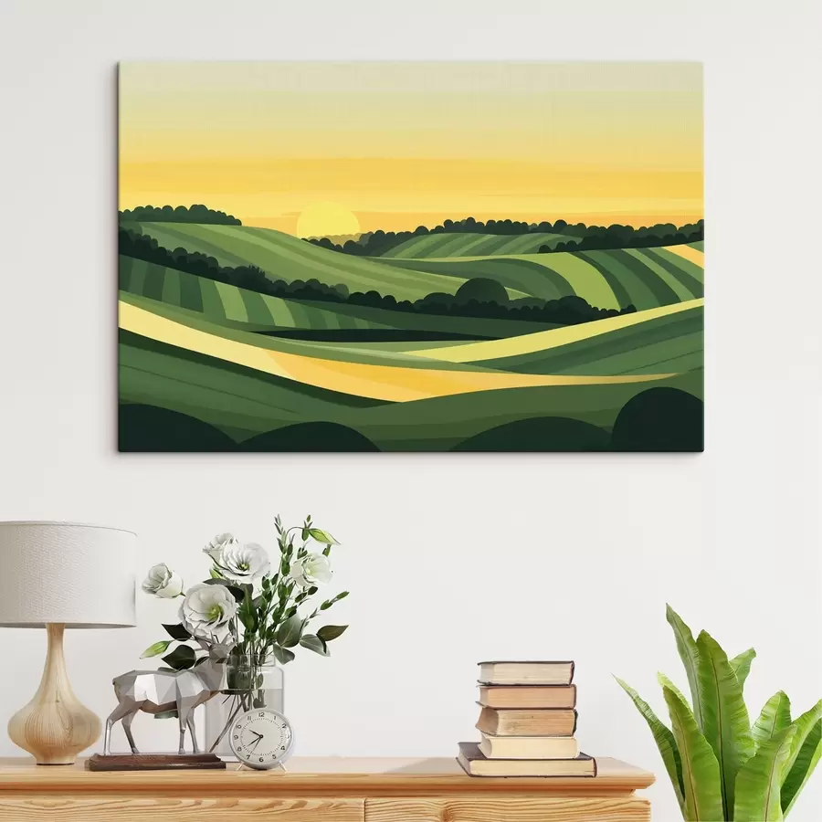 Wandbilder Abstrakte Landschaften mit Hügeln und Sonnenuntergang s44785