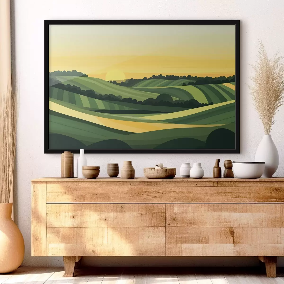 Poster Abstrakte Landschaften mit Hügeln und Sonnenuntergang f44785