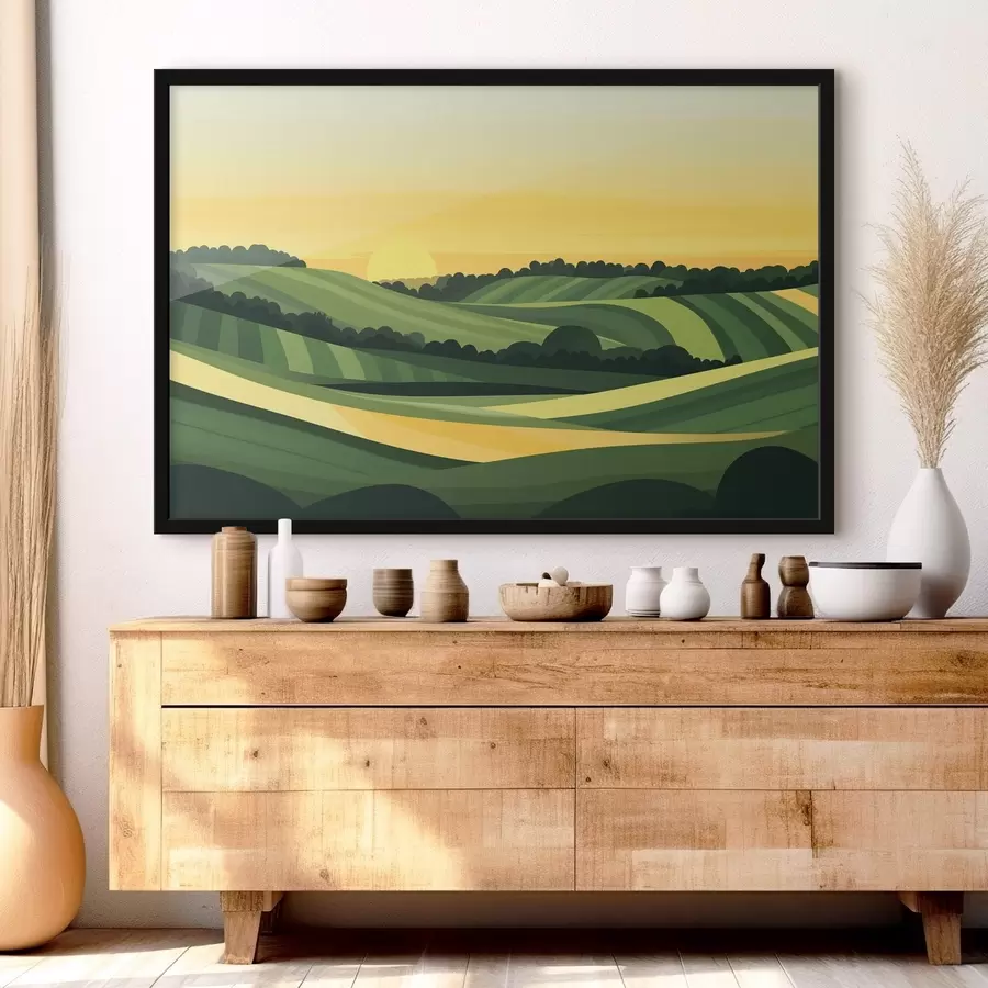 Fototapete Abstrakte Landschaften mit Hügeln und Sonnenuntergang f44785
