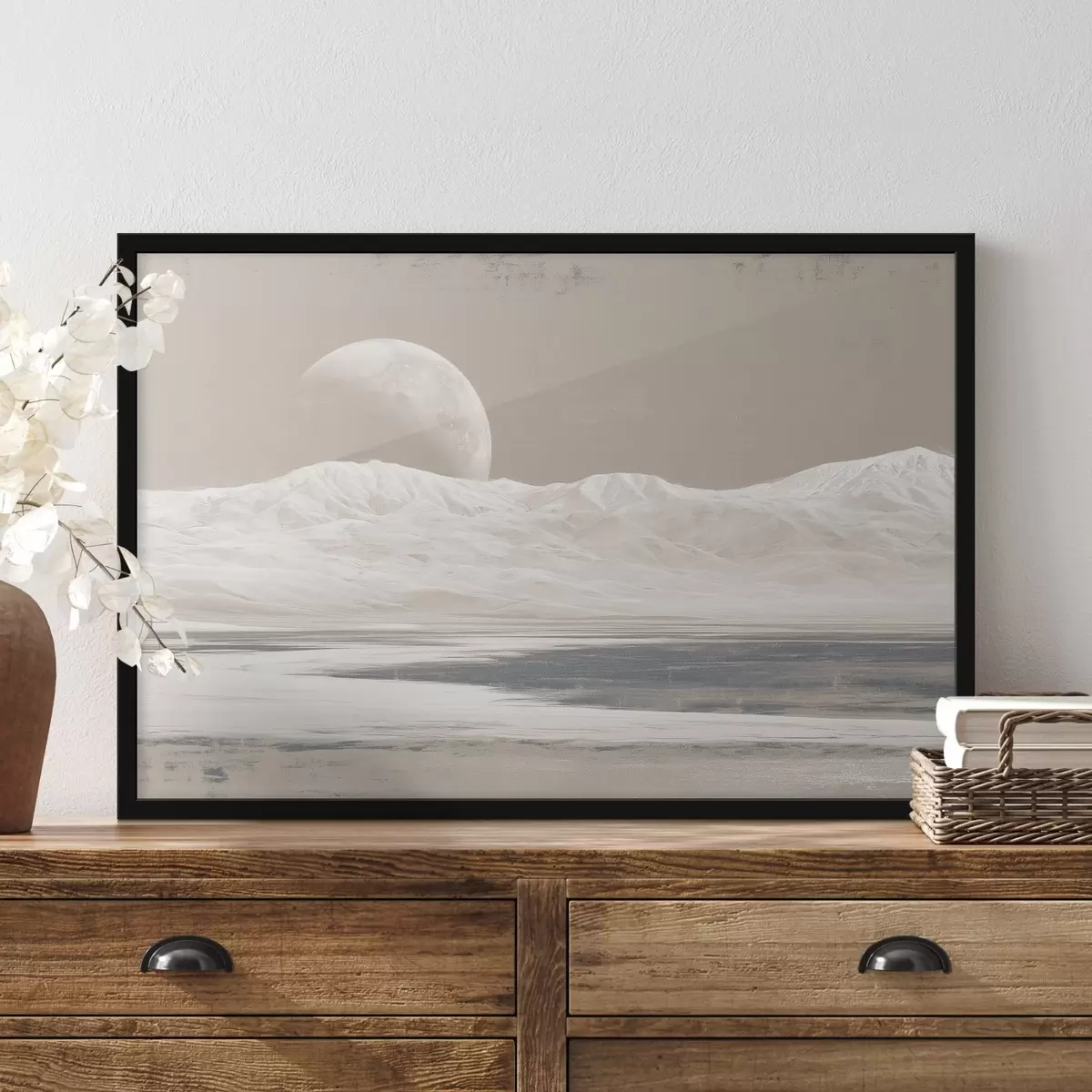 Poster Wüstenlandschaft mit Mond am Horizont f44787